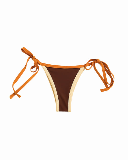 Bikini marron con bordes narajas y beiges